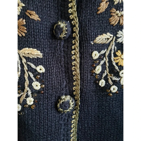 Vtg Tiara International Sweater Womens Large Black Sequins Embroidery Floral NWT - Picture 5 of 9